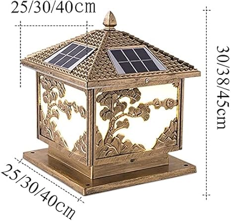 Garden Post Light LED Solar Post Pedestal Lamp Outdoor Waterproof Column Headlight European Fence Pole Wall-Mounted Lights Villa Garden Courtyard Pillar Lamp Lawn Street Decor Lamp 25 * 25 * 30cm
