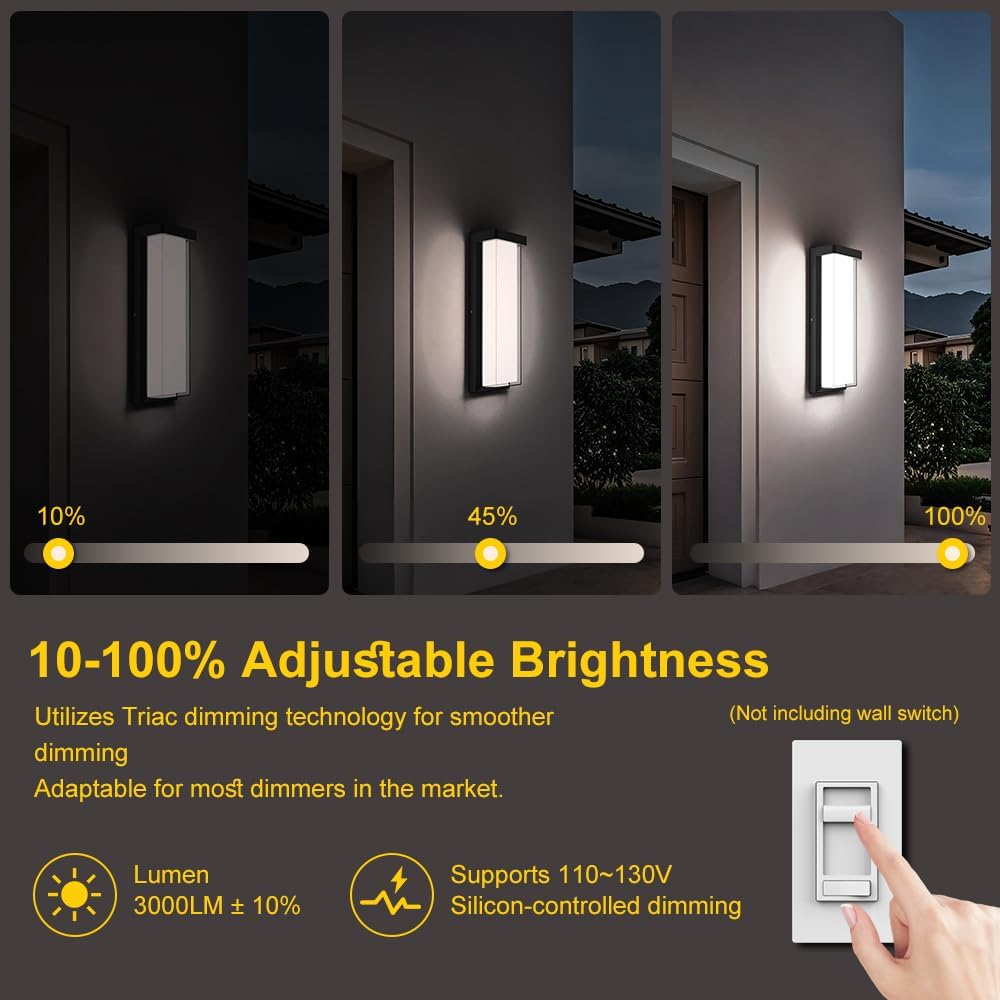 LED Outdoor Wall Light Fixture,16in Dimmable Modern Porch&Patio Wall Light Fixture,6000K Black Exterior Sconce Light Mounted for House Garage Porch Courtyard(2Packs)