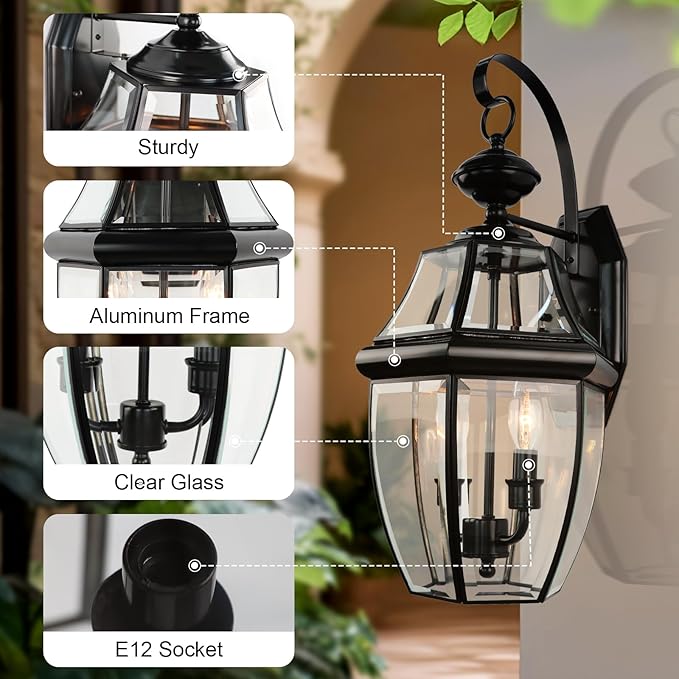 Outdoor Wall Lights Large 20inch Wall Sconce 2 Light Farmhouse Max 40W