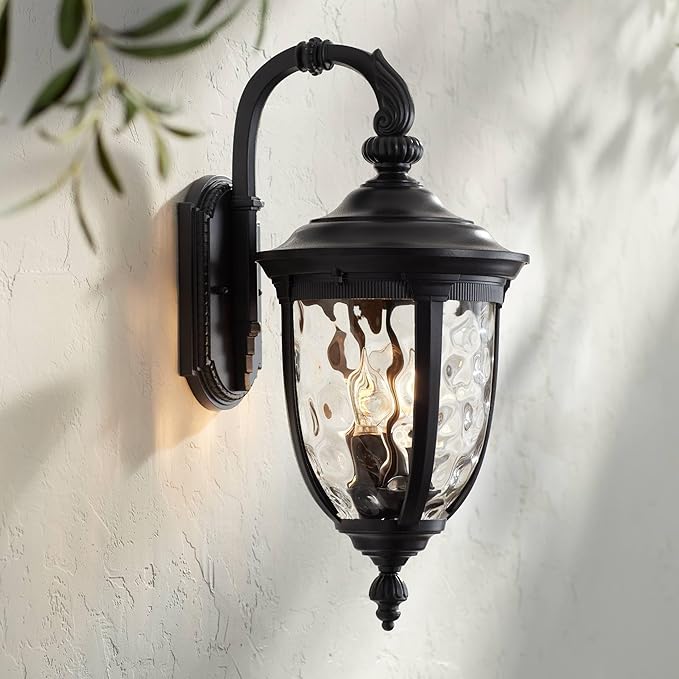 John Timberland Bellagio European Outdoor Wall Light Fixture Textured Black 20 1/2"