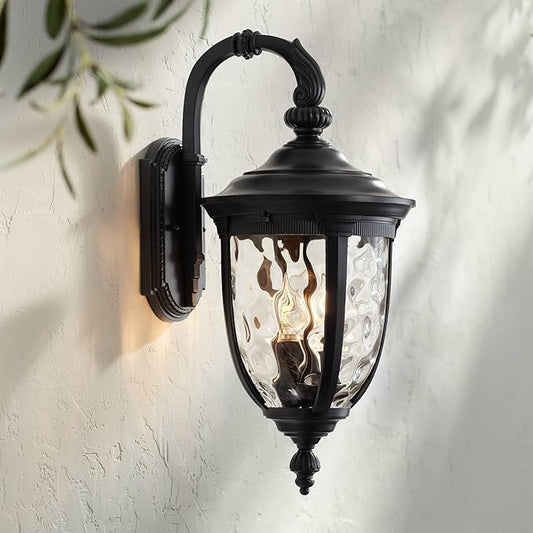 John Timberland Bellagio European Outdoor Wall Light Fixture Textured Black 20 1/2"