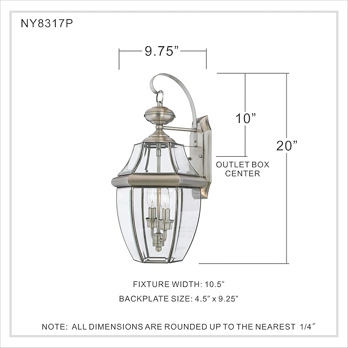 Quoizel Newbury Outdoor Wall Lantern, 20 Inch 2-Light Pewter Wall Sconce, French Country Exterior Wall Lantern Fixture, E12 Base, Clear Glass, Outside Lights for Patio, Porch, Garage or Yard