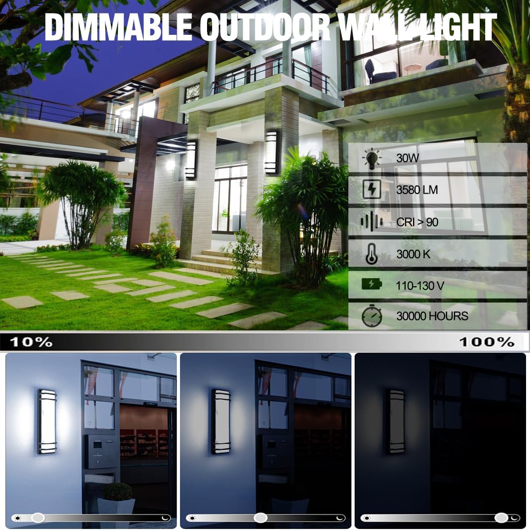 16in Modern Outdoor Wall Lights 6000K Porch & Patio Wall Light Fixture Wall Mounted Lights