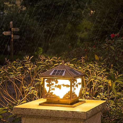 Garden Post Light LED Solar Post Pedestal Lamp Outdoor Waterproof Column Headlight European Fence Pole Wall-Mounted Lights Villa Garden Courtyard Pillar Lamp Lawn Street Decor Lamp 25 * 25 * 30cm