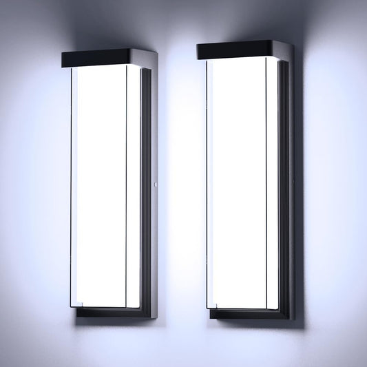LED Outdoor Wall Light Fixture,16in Dimmable Modern Porch&Patio Wall Light Fixture,6000K Black Exterior Sconce Light Mounted for House Garage Porch Courtyard(2Packs)