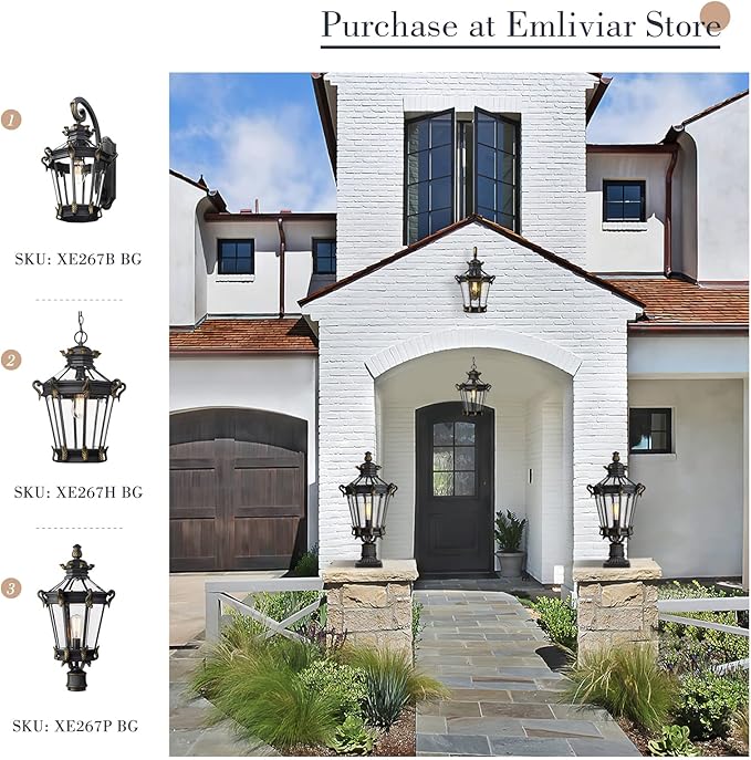 Emliviar Farmhouse Large Outdoor Wall Lantern 24.4" Vintage Rustic XE267B BG